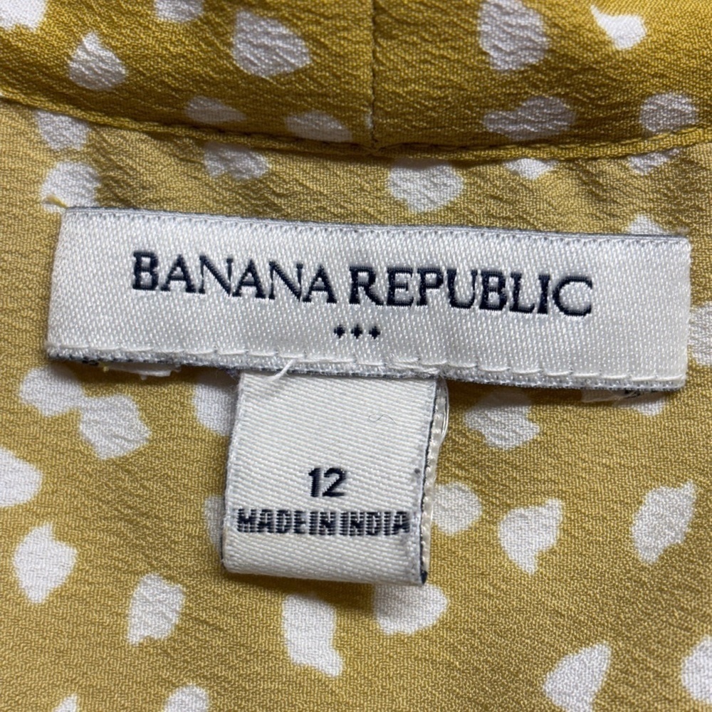 Banana republic mustard yellow button down blouse 12 tie neck short sleeve shirt - Picture 3 of 8
